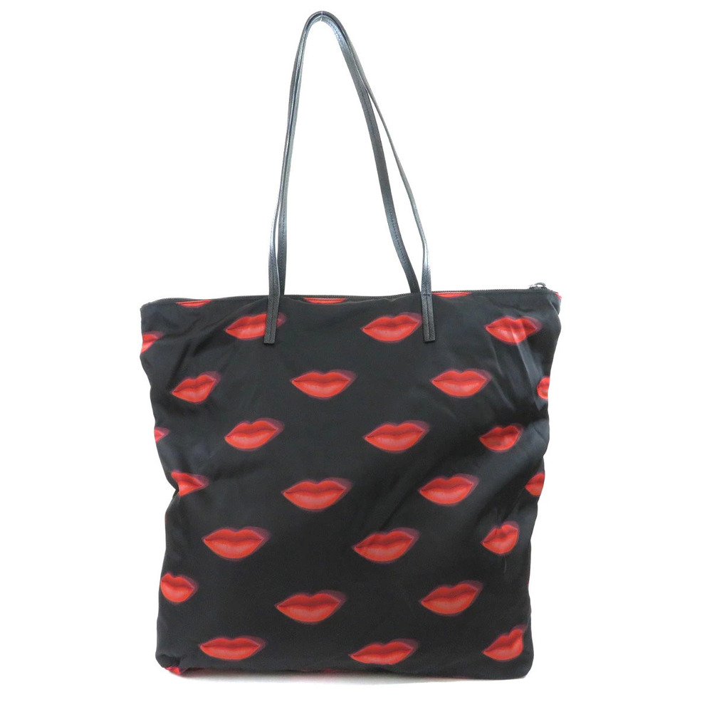 Prada Black lip bag tote Red motif Black Red